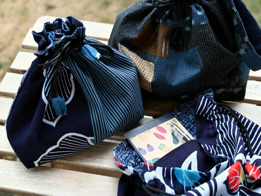 Upcycled Fabric Drawstring Bag - Detail